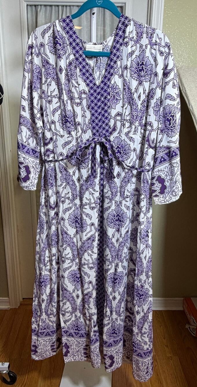 Soft Surroundings Women L Purple White Floral Lightweight Summer Maxi Dress